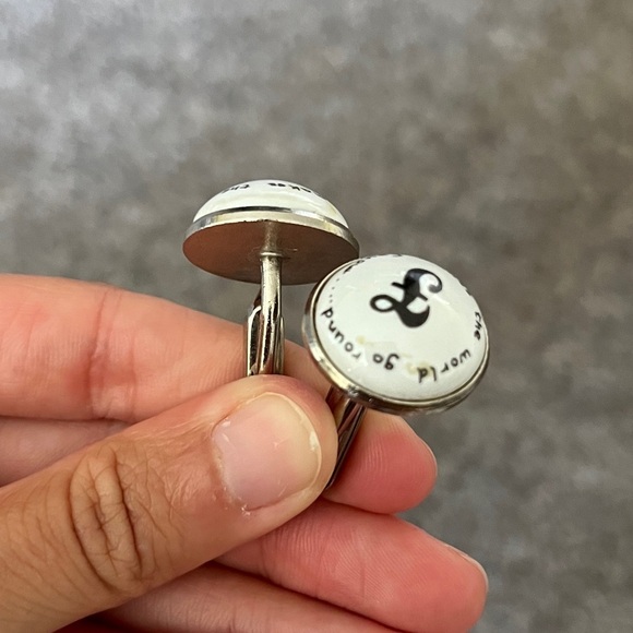 Vintage Duchamp London Cufflinks F Initial Money Makes The World Go Round White - Picture 5 of 7